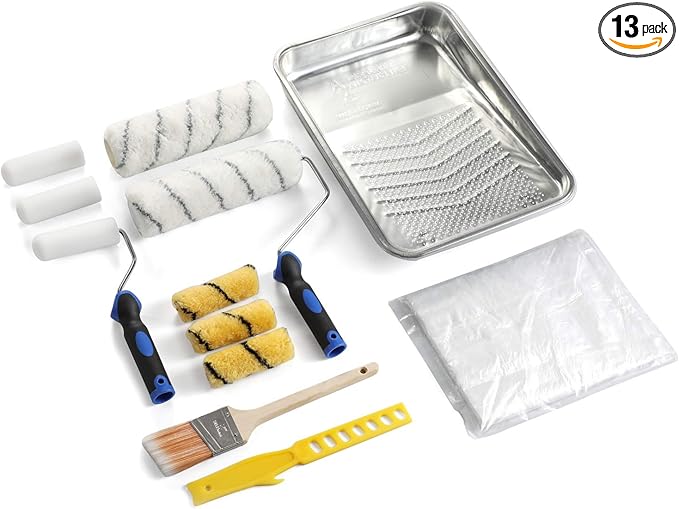 Paint Roller Set - Foam Roller,Angled Paint Brush, Paint Frame, Paint Tray, Mini Rollers,Cover Refills,Paint Sleeves and Paint Supplies - All in One Paint Roller Kit for Decorating Walls and Home
