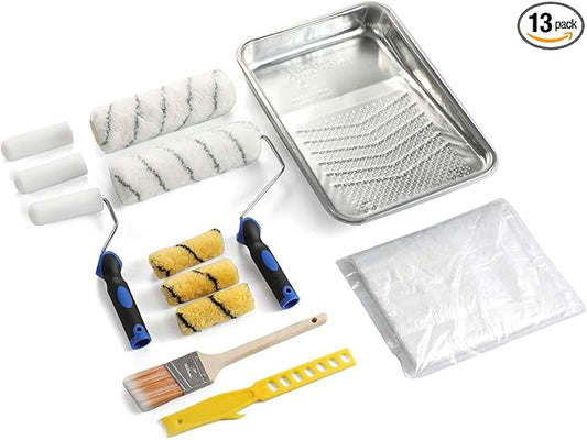 Paint Roller Set - Foam Roller,Angled Paint Brush, Paint Frame, Paint Tray, Mini Rollers,Cover Refills,Paint Sleeves and Paint Supplies - All in One Paint Roller Kit for Decorating Walls and Home
