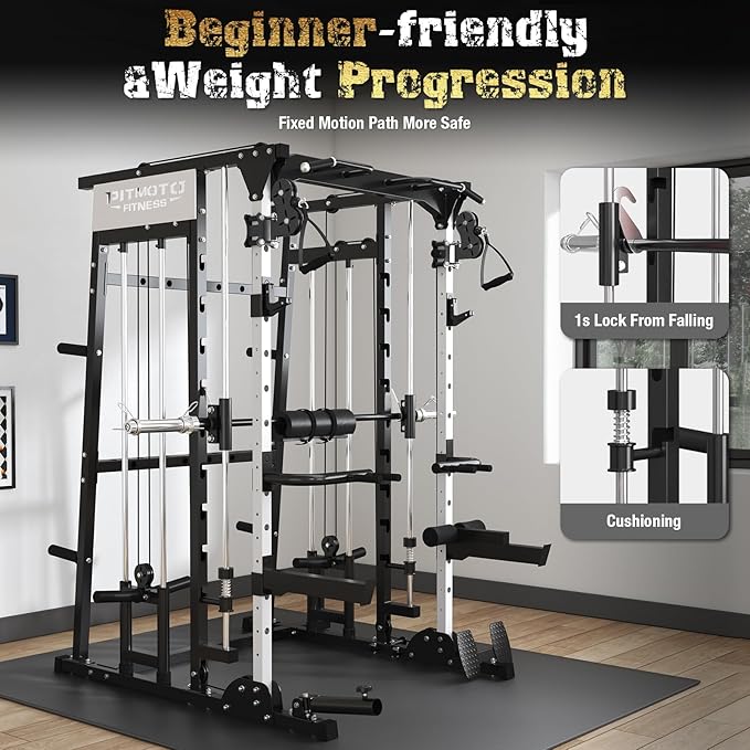 Smith Machine,2200 LBS Squat Rack for Home Gym with Dual Pulley System,Multifunctional Power Rack Cage for Strength Training with More Attachments