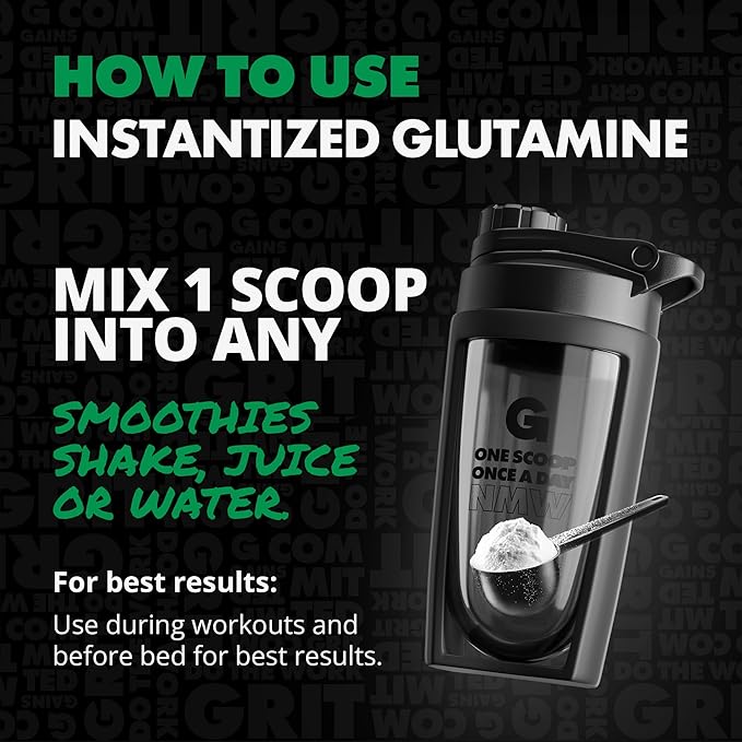 Gains in Bulk L-Glutamine, Gluten Free Glutamine Powder for Muscle Recovery and Growth, Post Workout Support, Amino Acid Supplement, Promotes Protein Synthesis, Non GMO, Unflavored, 90 Servings