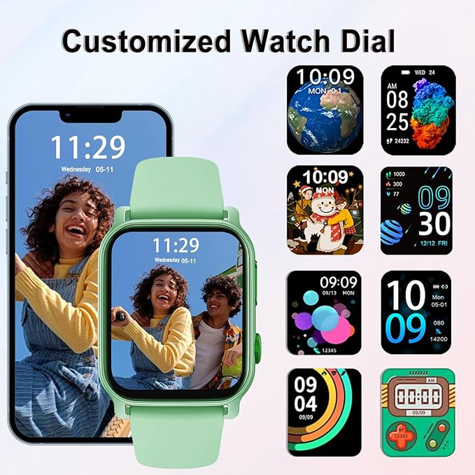 QTLLBT 8 Language Translation smartwatch Bluetooth Call (Answer Make Call) Flashlight 300MAH Fitness Tracker IP68 Waterproof 100 Sports Heart Rate Monitor for Android iPhone Women smartwatch (Green)
