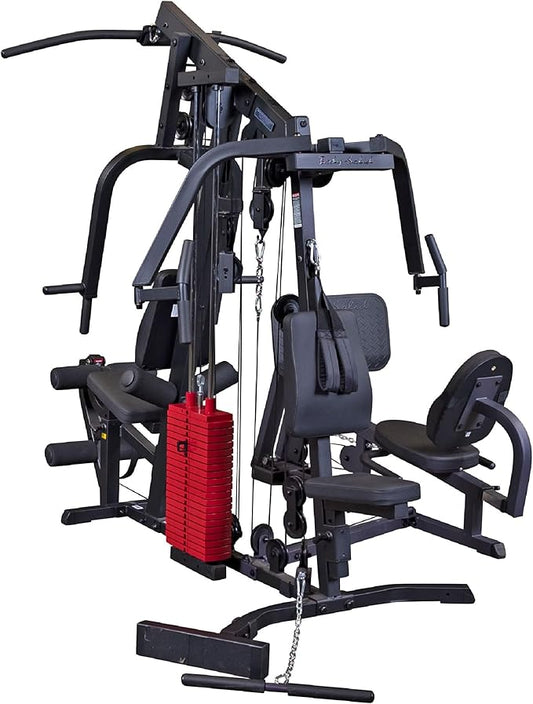 Body-Solid (EXM2500BLPSRSTK) Multi-Station Home Gym Machine, Arm & Leg Strength Training Functional Exercise Workout Station, 210lbs. Red Weight Stack with Leg Press
