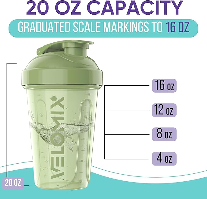 VELOMIX -4 PACK- 20 OZ Protein Shaker Bottles for Protein Mixes, Shaker Cups for Protein Shakes, Small Shaker Bottle Pack, Shaker Cup, Shakers for protein Shakes (Blush Wave)