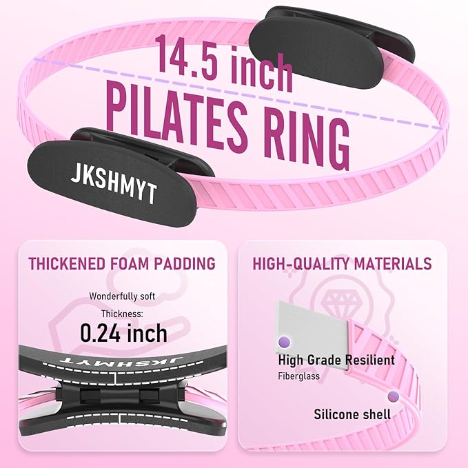 JKSHMYT Silicone Pilates Ring-14.5" Home Pilates kit with Padded Handles, Mini Ball, Resistance Bands, Guide & Bag, Better me Pilates Essentials Circle Set for Workouts Women