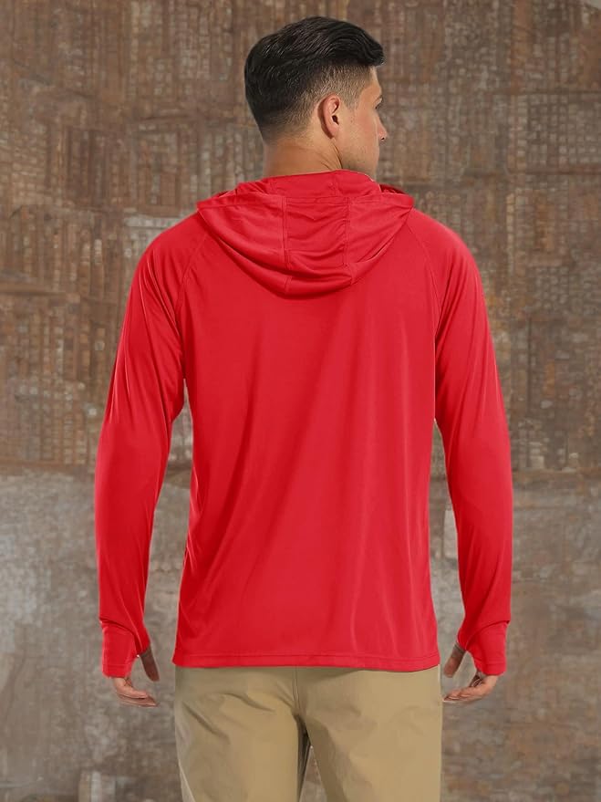 MAGCOMSEN Men's Hooded UPF 50+ Sun Protection T Shirts Long Sleeve Athletic Fishing Shirts Rash Guards