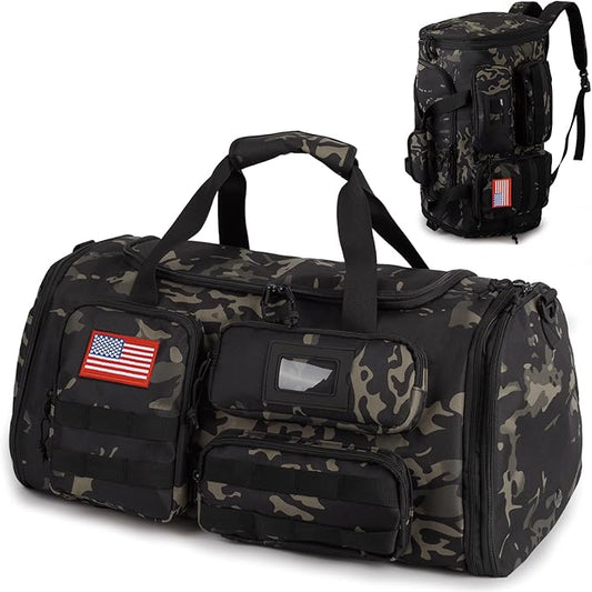 Expandable Gym Bag For Men,Tactical Large 3 in 1 Sports Duffle Bag With Shoes Compartment,Water Resistant Sports Gym Tote Bags Multi-functional Weekend Travel Backpack Overnight Bag