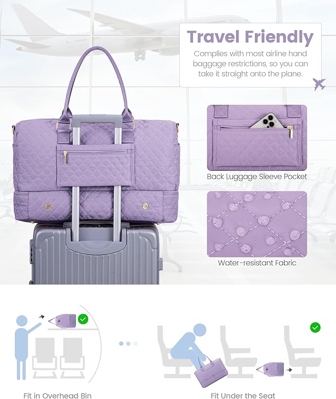 LOVEVOOK Travel Duffle Bag for Women, Weekender Overnight Bag with Shoe Compartment, Carry on Bag with Toiletry Bag, Gym Duffel Bag with Wet Pocket, Hospital Bags for Labor and Delivery 3 Pcs Set