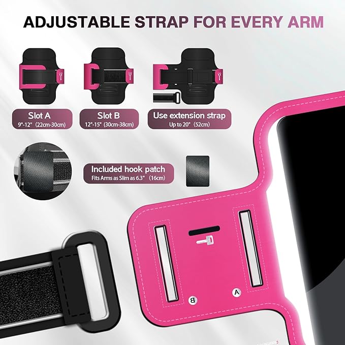 PORTHOLIC 2025 Running Armband Water Resistant Sports Phone Holder Case with Extension Strap, Key Card Slot Up to 6.9" Phone for iPhone 17/16/15/14/13 Plus Air Pro Max XR/XS, Galaxy S25/24/S10