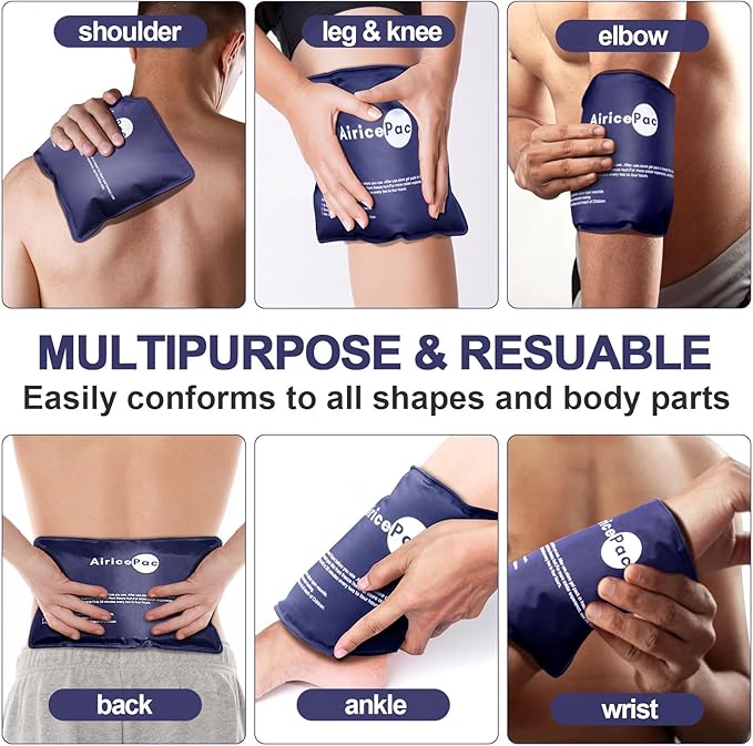 2 Ice Packs for Pain Relief, Gel Cold Pack for Knee Neck Shoulder Ankle Elbow Hip Back Injuries Reusable, Hot & Cold Compress Therapy for Swelling, Bruises, Surgery, 7”x 11”, Blue