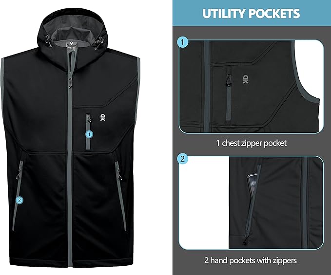 Little Donkey Andy Men's Lightweight Softshell Vest Windproof Sleeveless Jacket for Travel Hiking Running Golf