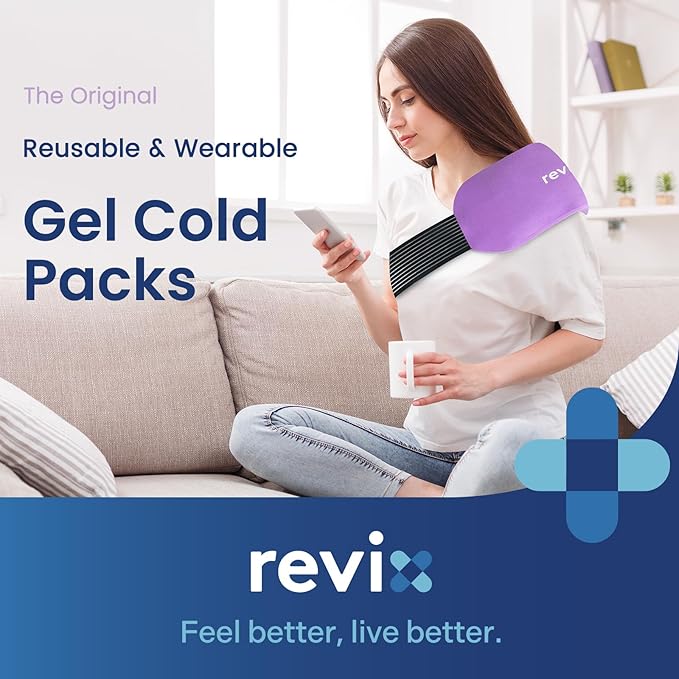 REVIX Reusable Ice Packs for Injuries, 2 Gel Ice Packs Set, Soft Hot & Cold Therapy for Shoulder, Back, Knee, Abdomen, Soothing Discomfort and Fatigue, 12" x 6" Purple