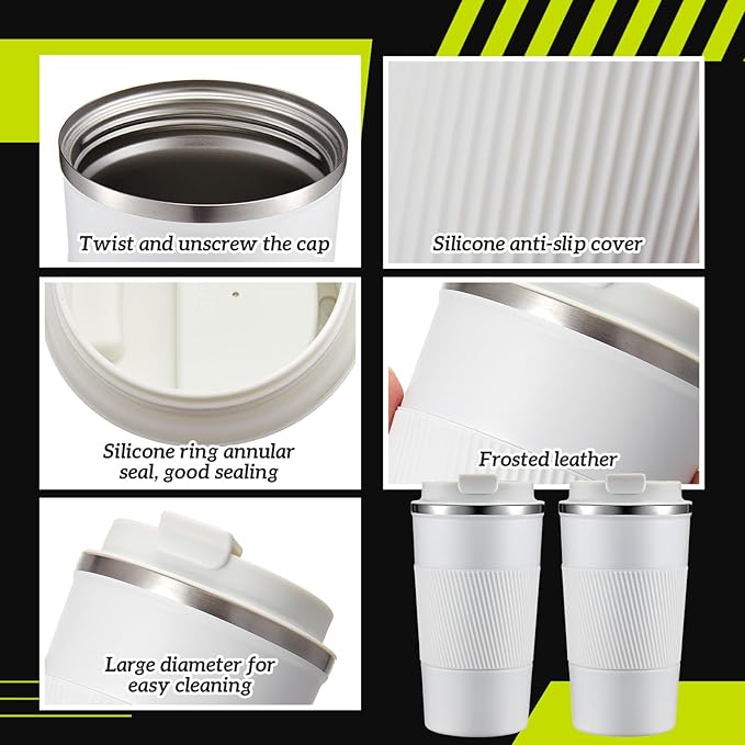 Maxdot 2 Pcs Stainless Steel Shaker Cup with Mixing Ball 17 oz Insulated Metal Blender Tumbler Water Bottle for Protein Mixes Gym Workout Coffee Drink (White)