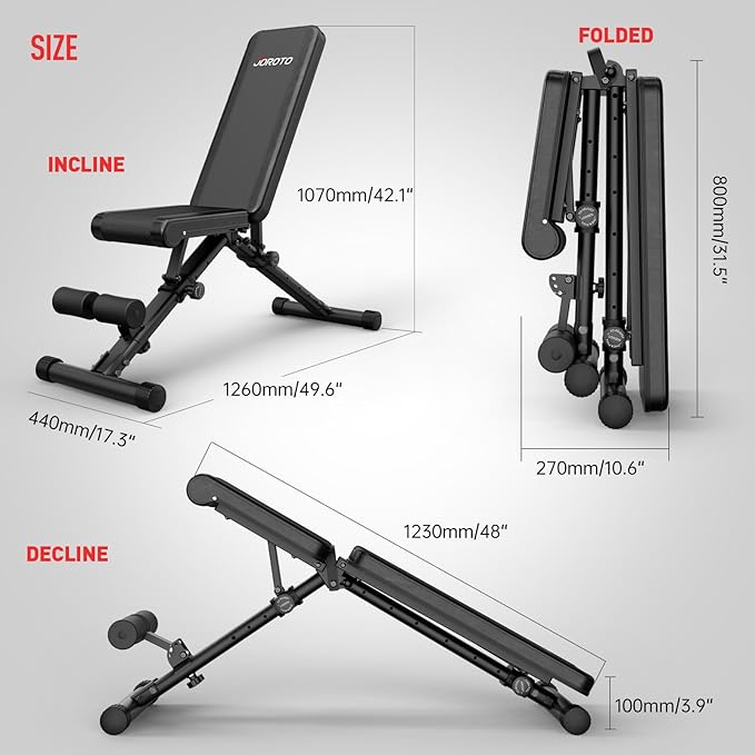 JOROTO MD35 Foldable Workout Bench, 700LB Adjustable Weight Bench for Home Gym, Flat Incline Decline Press Bench, Multi-Position Strength Training Bench for Full Body Workout