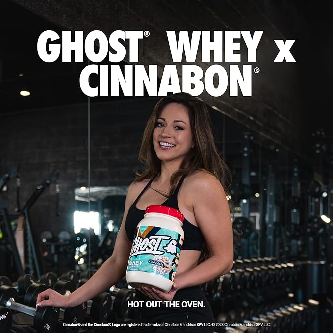GHOST Whey Protein Powder, Cinnabon - 2LB, 25G of Protein - Cinnamon Roll Flavored Isolate, Concentrate & Hydrolyzed Whey Protein Blend - Post Workout Shakes - Soy & Gluten Free