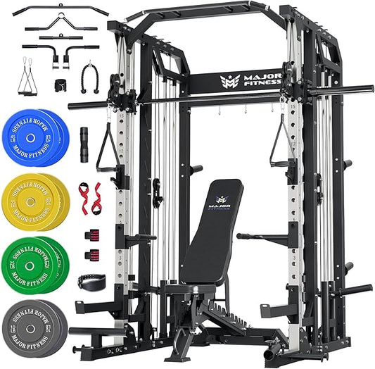 Major Fitness Drone2 Smith△ Machine – All-in-One Home Gym Squat Rack with Weight Bar, Dual LAT Pull-Down Systems & Cable Crossover Machine for Full-Body Workouts