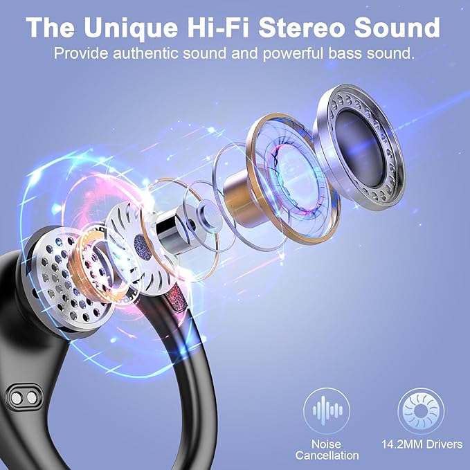 Wireless Earbud, 2025 New Bluetooth 5.4 Headphones 75Hrs Playtime, Bluetooth Earbuds Deep Bass Noise Cancelling Mic, Ear Bud with Sport Earhooks, IP7 Waterproof Wireless Earphones for Workout/Running
