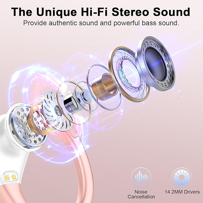 Wireless Earbud, Bluetooth 5.4 Headphones 75Hrs Playtime, 2025 Bluetooth Earbuds Deep Bass Noise Cancelling Mic, Ear Buds with Sport Earhooks, IP7 Waterproof Wireless Earphones for Workout/Running/Gym