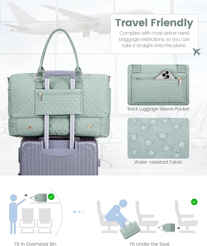 LOVEVOOK Travel Duffle Bag for Women, Weekender Overnight Bag with Shoe Compartment, Carry on Bag with Toiletry Bag, Gym Duffel Bag with Wet Pocket, Hospital Bags for Labor and Delivery 3 Pcs Set