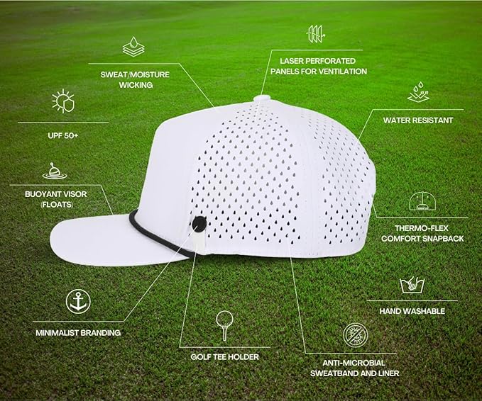 ANKOR Performance Golf Rope Hat - UPF 50 Water Resistant Lightweight Thermoflex Snapback, Men’s Hat Golf Tee Design Holder