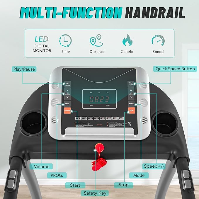 Merax Incline Treadmill with Handle, 3-in-1 Portable Treadmills for Home and Office, Foldable Treadmills with 300 Lbs Weight Capacity, 3.0HP Quiet Walking Treadmill, Quick Speed Button