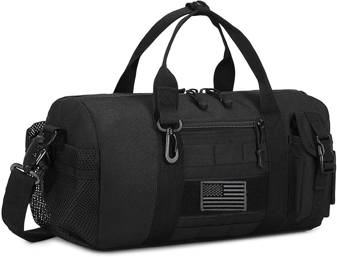 ArcEnCiel Small Tactical Duffle Bag Men Gym Pack Military Molle Shoulder Bags Shoes Storage Sports Handbag with Patch (Black)