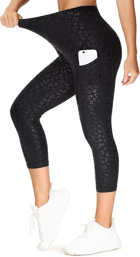 THE GYM PEOPLE Thick High Waist Capris Yoga Pants with Pockets, Tummy Control Workout Running Yoga Leggings for Women