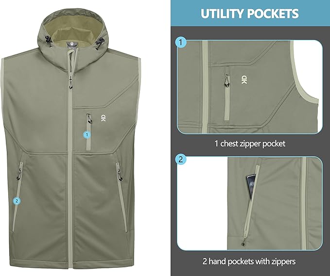 Little Donkey Andy Men's Lightweight Softshell Vest Windproof Sleeveless Jacket for Travel Hiking Running Golf