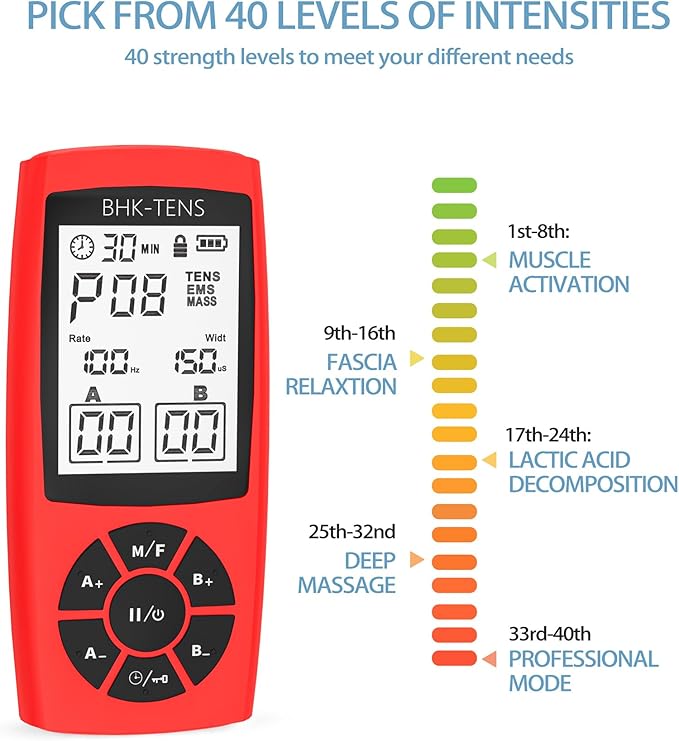 Rechargeable TENS Unit Machine for Pain Relief Therapy, Electronic EMS Muscle Stimulator for Shoulder Pain Relief, TENS&EMS Stimulator for Back Pain, Shoulder Neck Pain Relief, Sciatica Pain, red