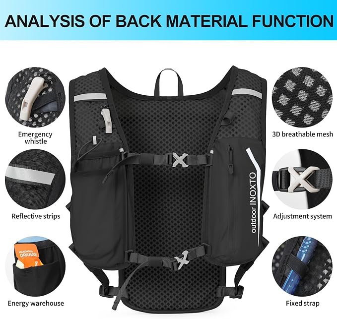 INOXTO Running Hydration Vest ,Lightweight Insulated Pack with 250ml Soft Flask Daypack for Hiking Trail Running Cycling Race Marathon for Women Men