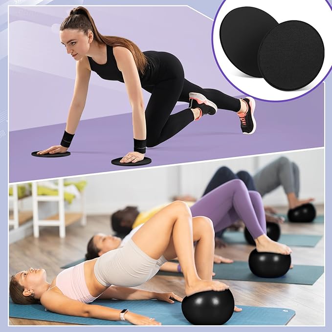 Poen 18 Pcs Pilates Ring Kit Home Pilates Ring Circle and Ball Set for Women Yoga Fitness Set with 5 Resistance Band Stretching Strap Non Slip Sock Ball Core Slider Wristband Headband Gym Bag(Black)