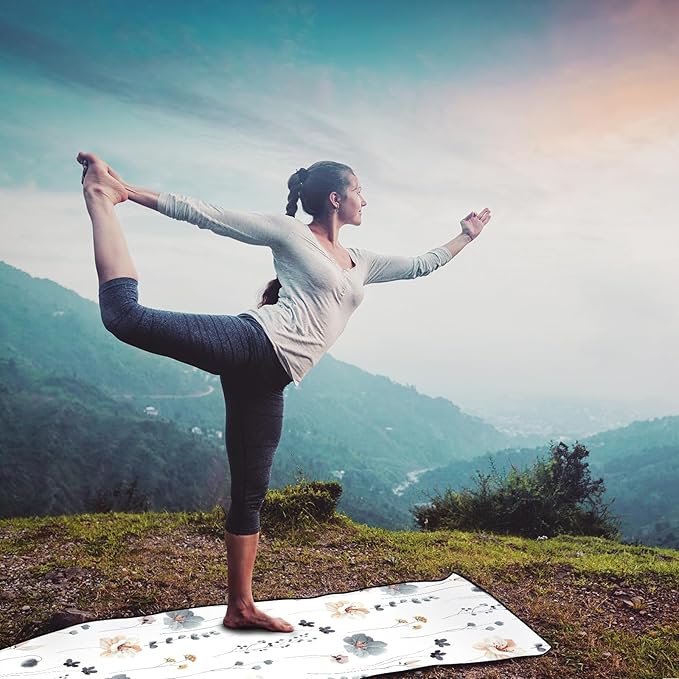 QiyI Floral Yoga Mat Towel with Corner Pockets, Non Slip Sweat Absorbent Hot Yoga Towels, Soft Yoga Blankets with Travel Bag, Mat Cover for Workout, Gym, Fitness - 74"x26", Watercolor Flowers