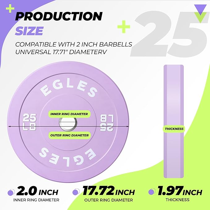 EGLES Vibrant Colorful Olympic Weight Plates, Rubber Barbell Plates, 2-inch Standard Virgin Rubber Bumper Plate 10 15 25 35 45LB for Home Gym Weightlifting, Strength Training, Fit Workouts