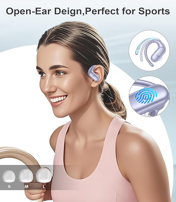 MOZOTER Wireless Earbuds Bluetooth Headphones Sport,Over Ear Buds with Deep Bass Sound,60Hrs Playtime Earphones Redesigned Comfort Fit with Earhooks for Running,Meeting,Workout- Purple