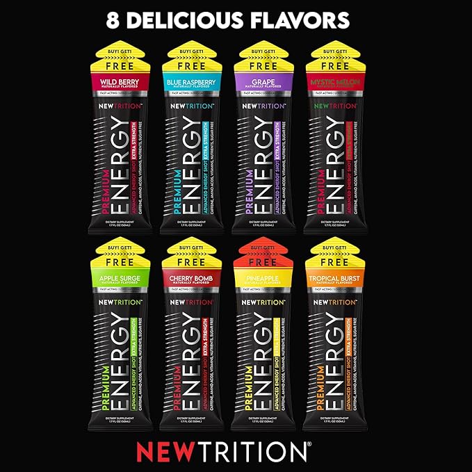 NewTrition® Extra Strength Energy Shots, 250mg Caffeine Energy Shots with Vitamin B & Amino Acids, Sugar-Free Vitamin Energy Shot, 1.7 fl oz (Pack of 24, Pineapple)