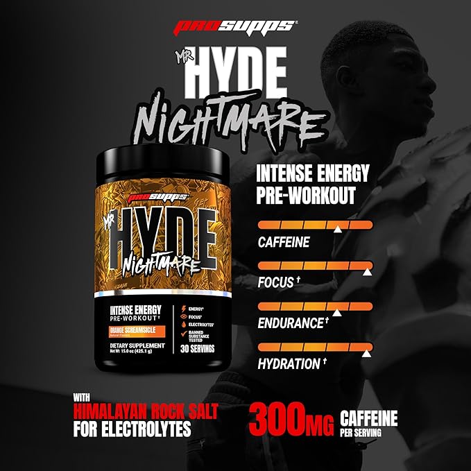 PROSUPPS Mr. Hyde Nightmare Pre Workout Powder with Caffeine & Beta Alanine - Preworkout for Intense Energy, Mental Focus & Performance - Gym & Fitness Supplements (Orange Creamsicle, 30 Servings)