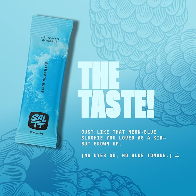 SALTT Electrolytes Powder Flavored Drink Mix - Blue Slushies - 30 Hydration Packets - Magnesium, Potassium, Sodium, Trace Minerals - Zero Sugar & Gluten Free - Travel Essentials