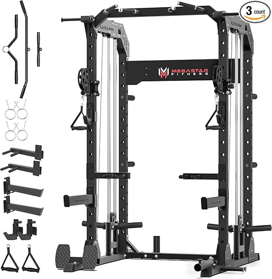 Power Rack for Home Gym – 2000LB Capacity Multifunction Squat Rack with Cable Crossover, Includes 16 Professional attachments for Home Gym Strength Training, P63 Rampage
