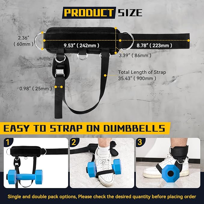 Ankle Straps for Cable Machine and Dumbbell, Dumbbell Foot Attachment for Gym with Longer Nylon Strap/Protective Gasket/5 Steel D-Ring, Tibialis Trainer, Leg Workouts, Hamstring Curls for Women Men