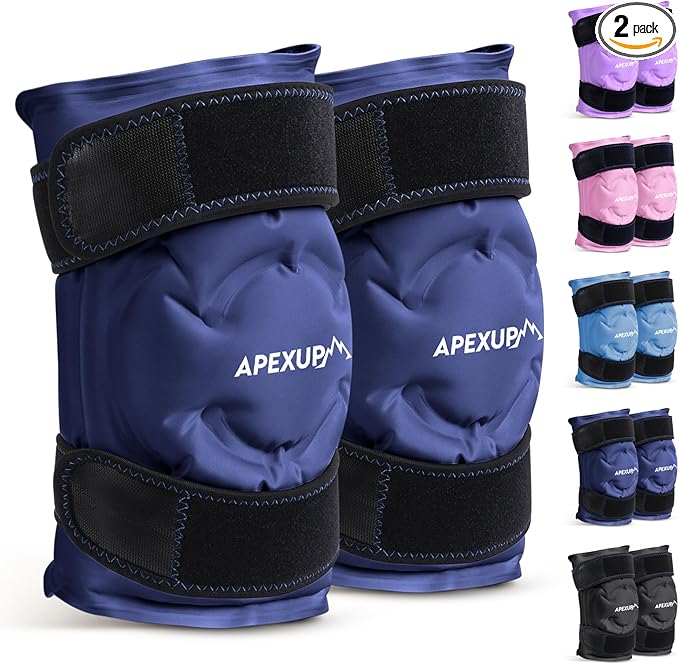 APEXUP Ice Pack for Knee Pain Relief, Large Reusable Wrap After Surgery, Flexible Gel Cold Pack for Injuries, Pain Relief for Back, Shoulder, Elbow, Ankle and Leg (Navy Blue, L, 2PK)
