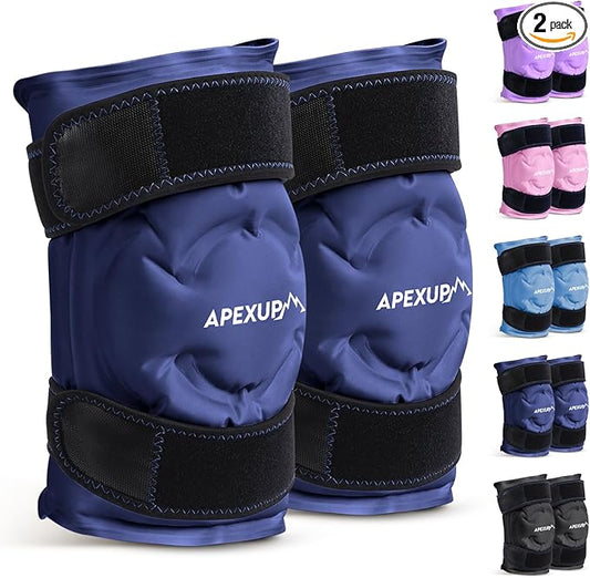 APEXUP Ice Pack for Knee Pain Relief, Large Reusable Wrap After Surgery, Flexible Gel Cold Pack for Injuries, Pain Relief for Back, Shoulder, Elbow, Ankle and Leg (Navy Blue, L, 2PK)