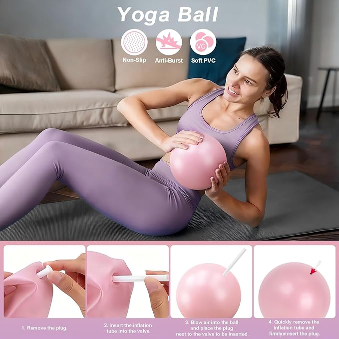 Luscinia Pilates Equipment Kit for Women Home Pilates Essentials Set with 14" Pilates Ring Circle 7" Pilates Ball Pilates Resistance Bands Figure 8 Band and Accessories Pink Pilates Kit for Beginners