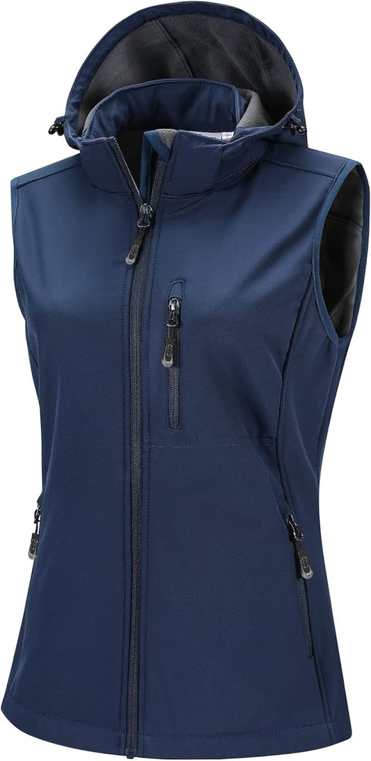 33,000ft Women's Hooded Lightweight Softshell Vest Fleece Lined Windproof Zip Up Sleeveless Jacket for Hiking Golf Running