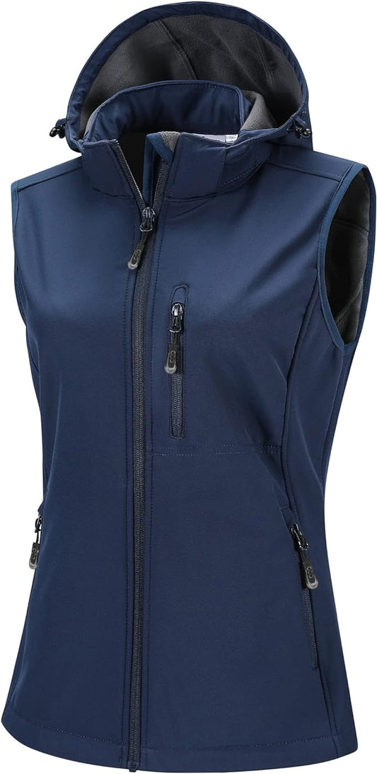 33,000ft Women's Hooded Lightweight Softshell Vest Fleece Lined Windproof Zip Up Sleeveless Jacket for Hiking Golf Running
