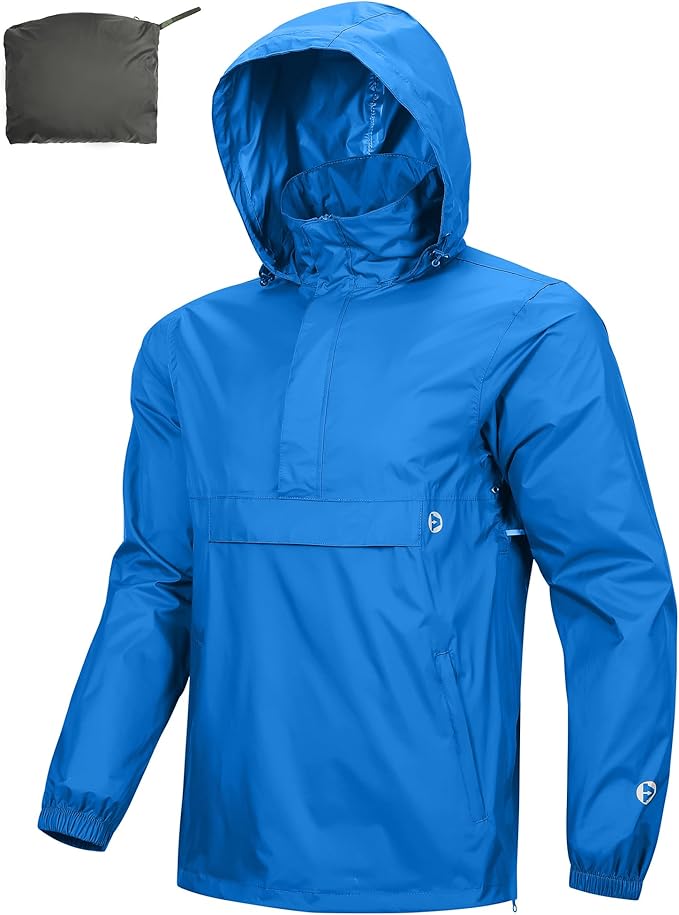 Outdoor Ventures Men's Rain Jacket Waterproof Lightweight Packable Rain Pullover for Hiking Golf Running