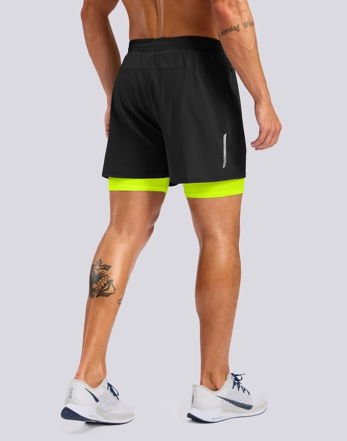 Pudolla Men's 7" Running Shorts with Zipper Pockets Quick Dry 2 in 1 Workout Gym Shorts with Liner for Tennis Yoga Training