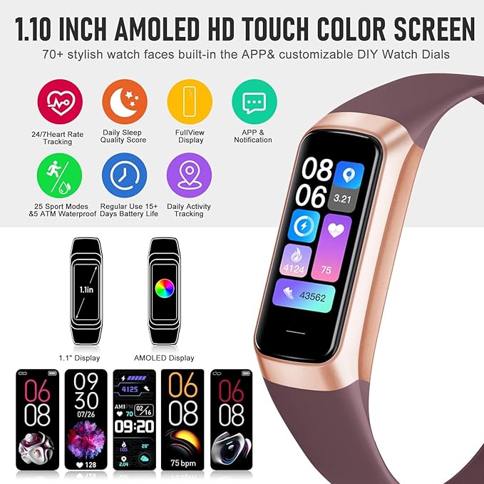 Fitness Tracker, 1.10" Step Tracker with 24/7 Heart Rate, Blood Pressure, Activity Tracker Step Counter with Pedometer, Calories, Sleep Trackers, Fitness Watch for Sports Women Men