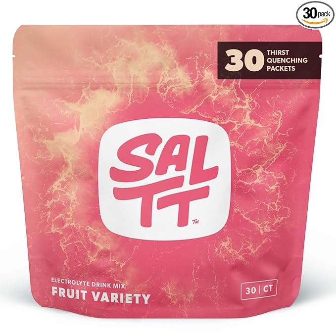 SALTT Electrolytes Powder Packets, Fruit Variety Pack (30 Packets) - Magnesium, Potassium, Sodium, Trace Minerals - Vegan, Sugar Free, Gluten Free - Travel Essentials - Made in USA