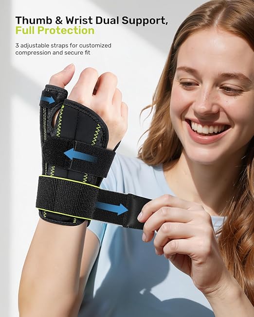 Right Hand Wrist Brace for Women Men, Lightweight Soft Wrist Support for Carpal Tunnel Relief, Thumb Splint Right Hand for Arthritis, De Quervain's Tenosynovitis, Yellow L/XL(7.48-9.84")