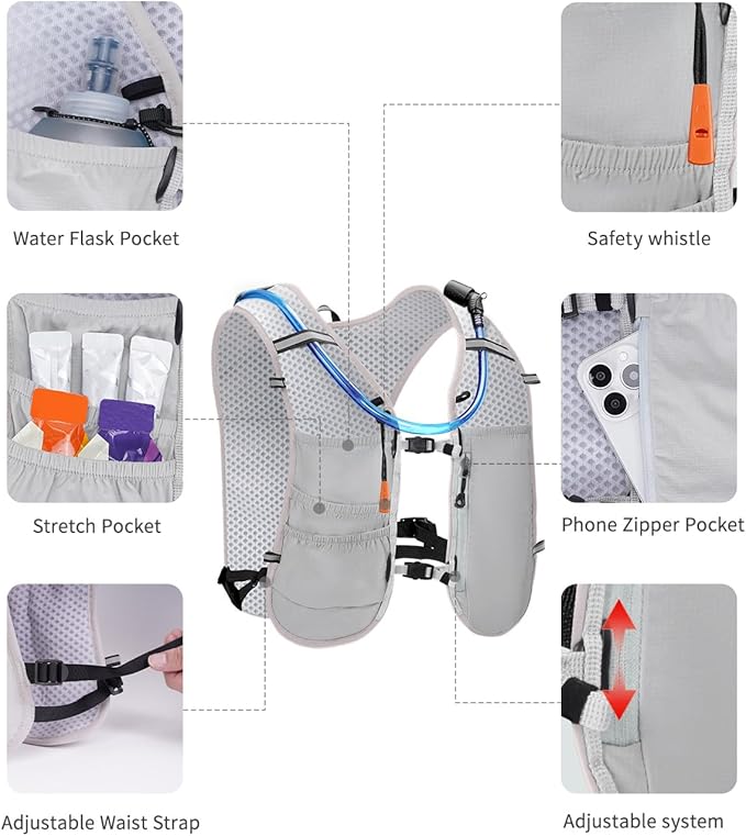 ECOHUB Running Hydration Vest Backpack,Lightweight Breathable Pack with 2L Water Bladder Bag Daypack for Hiking Trail Running Cycling Race Marathon for Women Men