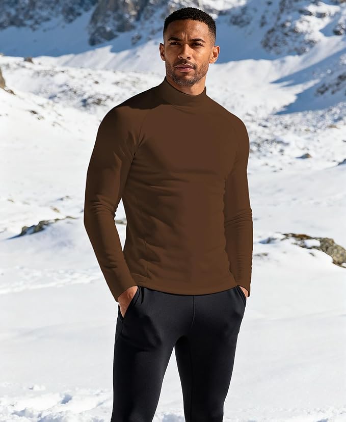 Mens Thermal Shirts Long Sleeve, Athletic Mock Neck Outdoor Midweight Top Slim Fit Moisture Wicking Warm Undershirt